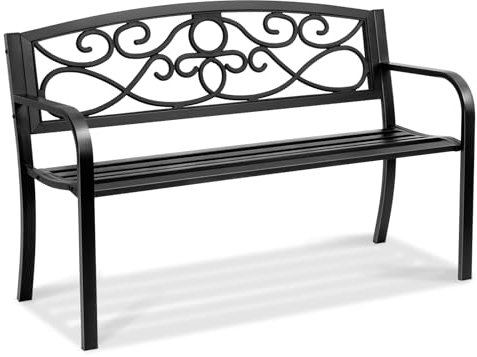 VEVOR Banc d'extérieur, 52,7 x 127 x 81,8 cm, Banquette de Jardin en métal pour l'extérieur, jusqu'à 250 kg de Charge, Banc de Jardin avec Dossier et accoudoirs, mobilier de terrasse, pour Parc, Cour