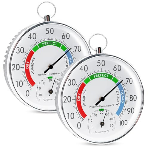 Vegena 2pcs Thermomètre Hygromètre Analogique, Thermo-Hygromètre, Hygromètre Thermomètre Hygromètre De Thermomètre Analogique Hygromètre Avec Anneau De Suspension Pour Intérieur Extérieur