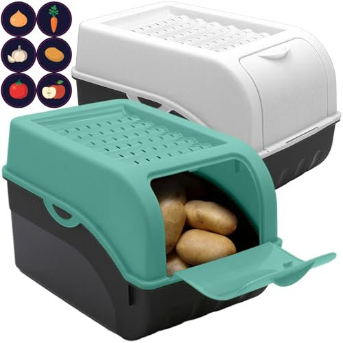 ARTECSIS Kartoffel Aufbewahrungsbox 2er Set I Gemüsebox Kartoffelbox mit Deckel für ca. 4 kg Kartoffeln + 6 Aufkleber mit Gemüsesorten (Mintgrün/Weiß)