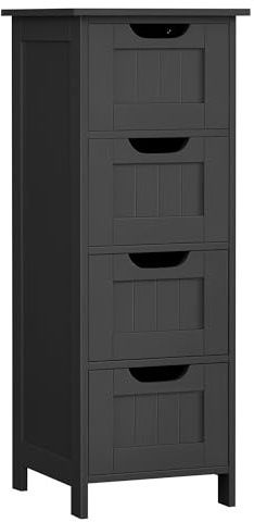 VASAGLE Bathroom Floor Storage Cabinet, Bathroom Storage Unit with 4 Drawers, Bathroom Cabinet Freestanding, 30 x 30 x 82 cm, Living Room, Dining Room, Kitchen, Modern Style, Ink Black LHC040B01