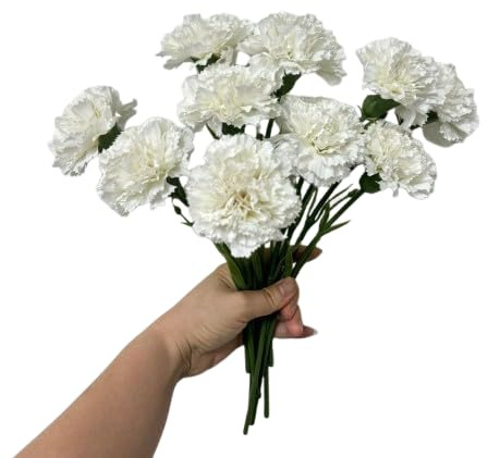 DECOALIVE | Ramo Clavel Blanco l | Bouquet 50 Flores | Claveles Blancos Naturales y Frescos