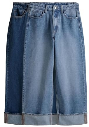 THE SET Dam 2-pack denimjeans med uppvikta, vida ben Mid Blue/Dark Blue
