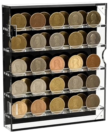 Quorvex Expositor De Monedas | Vitrina De Acrílico Transparente para Monedas con Estantes Extraíbles | Caja De Exhibición Extraíble De Escritorio para Medallas, Insignias Y Alfileres para