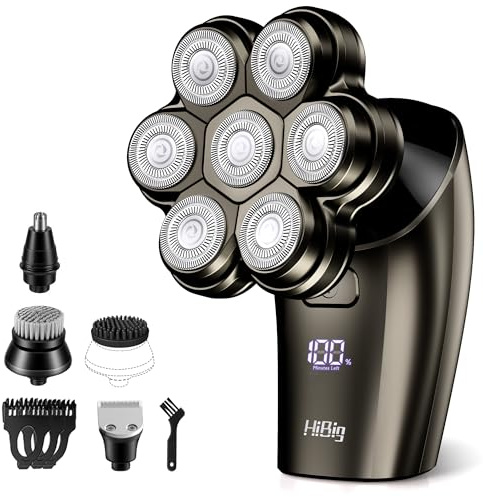 HiBig 7D Arc Electric Shaver for Head & Body, 5-in-1 Upgraded Electric Razor for Men, Waterproof Wet/Dry Detachable Head Shaver, LED Display Rechargeable Electric Shaving & Grooming Kit, Dark Gray