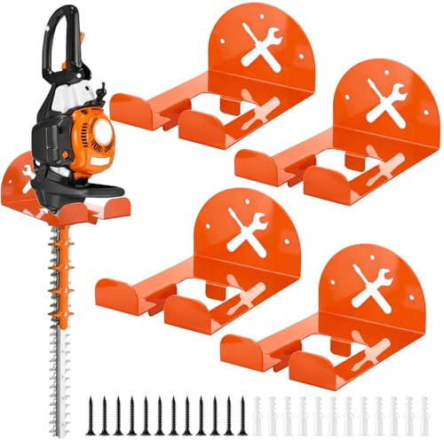 CraftyDream 4 Pcs Trimmer Rack Wall Mount Heavy Duty Weed Trimmers Hanger Garage Organizer Wall Hanger Garden Power Tool Rack for Grass, Hedge, Garage Trimmer (Classic Style)