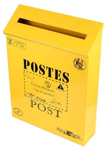 Healeved Boîte à Journaux Vintage en Tôle de Fer Jaune Décor de Boîte à Lettres Multifonctionnelle 29X22X6 CM Peinture Texturée Antirouille Décoration Murale pour Photo et Maison