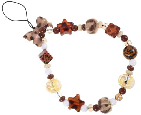 IWOWHERO Anti-theft Beaded Phone Strap Charm med Leopardmönster Bekväm och Säker Handledsrem för Mobiltelefon och Lätt och Slitstark Mobilhänge för Dagligt Bruk