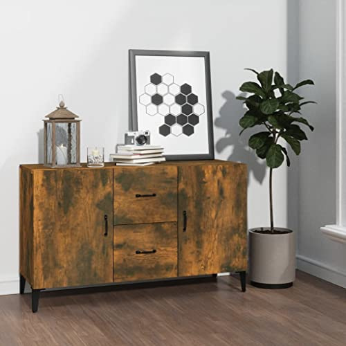 YunCangg Skänk rökek träbaserade material 100 x 36 x 60 cm med 2 dörrar, 2 lådor, köksbuffé och vardagsrumsskåp för snygg förvaring och dekoration