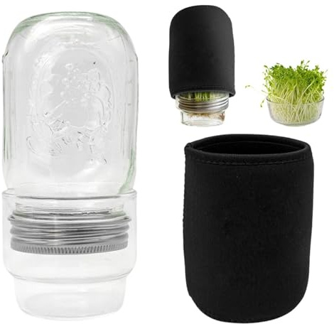 Kit de tarro de germinación de vidrio – cultivo de brotes de frijol mungo, tarro de germinación de brotes | para entusiastas de la salud, vegetarianos, hogar, cocina, apartamento, despensa, encimera