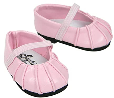 Sophia's Faux-Leather Pleated Dress Shoes with Elastic Straps for 15 Inch Baby Dolls, Light Pink