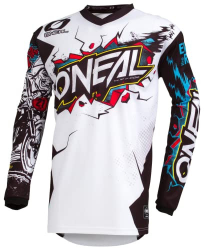 O'NEAL | Motocross-Trikot | Enduro Motorrad | Passform für Maximale Bewegungsfreiheit, Eingenähter Ellbogenschutz, Atmungsaktiv | Element Jersey Villain | Erwachsene | Weiß | Größe S