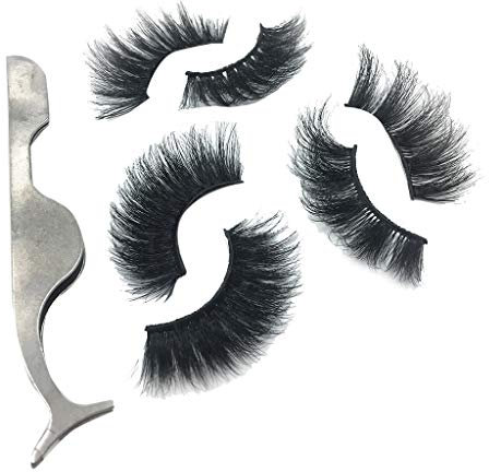 Eucoo - 3 paia di ciglia finte 8D di alta qualità + 1 bigodino per ciglia in metallo, leggere alla ricerca naturale, senza colla