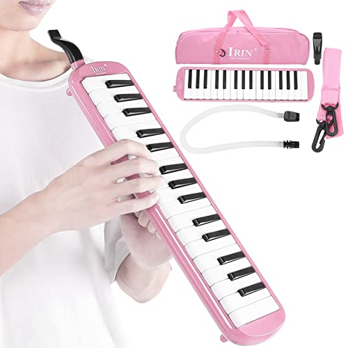 Irin Melodica Melodica, ein wunderschöner Klang und umweltfreundliches Material Kleines Mundstück Irin Melodica 32 Key Wind Musikinstrument Geeignet für Anfängerübungen + Tasche(Rosa) Blasinstrument