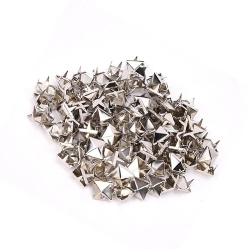 100 st 9 mm fyrkantiga nitar, pyramidformad punk nitstud, 4 klo fyrkantiga nitar koppardubbar för gör-det-själv-dekoration (silver)
