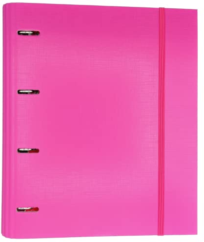 Raylu Paper® - Archivador 4 anillas con 5 separadores de colores y recambios de 100 hojas A4 de 90 gr con cuadrículas 4x4mm, carpeta con 4 anillas de 30 mm. sistema rado, lomo de 60mm. (Rosa)