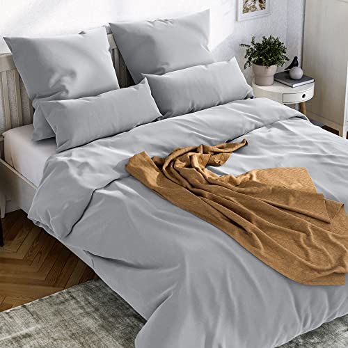 Wolkenfeld Kissenbezug 80x80 Baumwolle Hellgrau - Weicher & Atmungsaktiver Kopfkissenbezug - Oeko-TEX - Kissenhülle mit verdecktem Reißverschluss