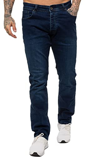 989Zé ENZO Mens Stretch Straight Leg Regular Fit Classic Denim Jeans All Waist Sizes EZ359 MID Blue 34W / 32L