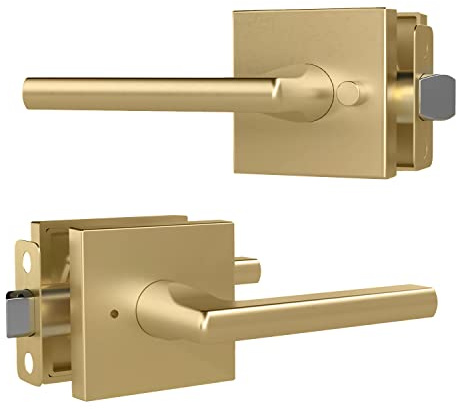 Mega Handles Prime Privacy Lever Door Handle for Hallway, Closet and Bathroom, Keyless Reversible Design Door Levers, Fits All Standard Door Sizes, Covered Screws Included - Satin Brass (1 Pack), 5