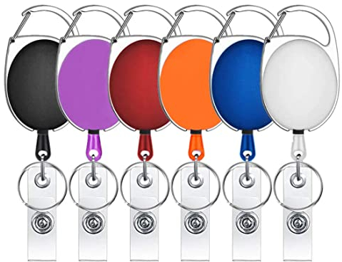 ZMREN Llaveros Retráctiles, 6 piezas Tarjeta de Identificación Llavero Retráctil, Mosquetón de Carrete de Tarjeta y Clip de Cinturon con Cordón de Nylon Extensible para Soporte de Tarjeta ID