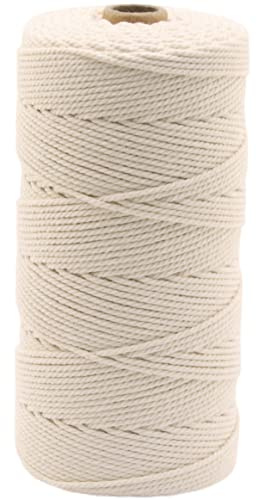 GOHOF Macrame Cord 2mm x 210m Premium Cotton Macrame Rope, 4 Strand Twisted Soft Cotton Cord, One of The Most Perfect Materials for Macrame Art, Cotton String Without Chemicals (Beige)