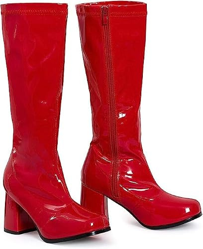 BloomFashion® New Women’s 1960’s 70’s Retro Knee-High Long Heel Boots Ladies Fancy Dress Party Go Go Boots With Side Zip Closure Size 3-12 UK (Red, 6Uk)