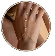 Poxtex Gold Hand Bracelets for Women Waterproof, CZ Bezel Hand Chain Dainty Adjustable Bracelets for Women Trendy, Fashion Jewelry Gifts