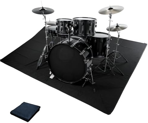 Qintan Drum Rug, Drum Mat with Non-Slip Grip Bottom(4x5.3Ft), Drum Carpet for Noise Reduction, Drum Pad for Jazz Drum & Electric Drum Set, Ideal Gift for Drummers, Drum Accessories, 47x63in, Black