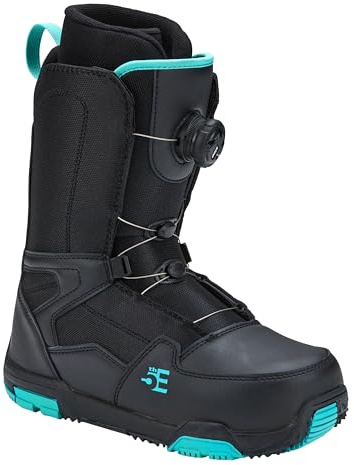 5th Element Lace Up and Dial Snowboard Boots for Women-Compatible with Strap Snowboard Bindings with Waterproof Liners-All Mountain Snowboarding Womens Sizes (ATOP DIAL-Black/Teal 25, 8.0)