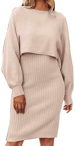 Robe de Maternité Stretch Mi-longue en Viscose et Laine - Style Paresseux - Tricot Solide - Deux Pièces à Manches Longues