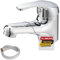 KUZOR 1PC 304 Stainless Steel Mixer Tap with G1/2 UK Standard Water Hoses - Modern Single Lever Sink Faucet for Bathroom/Basin/RV/Vanity - Height 3.54in, Weight 0.78lbs - Chrome
