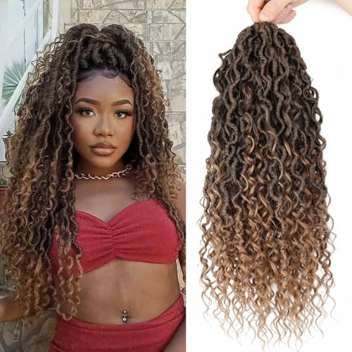 FANWYFYU Goddess Locs Crochet Hair, 18 Inch New Goddess Faux Locs Crochet Hair for Black Women, 8 Packs Locs Crochet Hair with Curly Ends(1B/27)