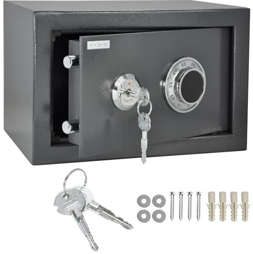 ALSTEN TECH Tresor Coffre-fort à combinaison mécanique + serrure à double panneton Coffre-fort mural Gris 30 x 20 x 20 cm 8 kg