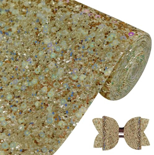 Greatdiy Glittrande roséguld tjockt glitter falskt läderrulle 30 x 132 cm glänsande höst syntetiskt tyg för att göra gör-det-själv hårrosetter hantverk (22017#4)