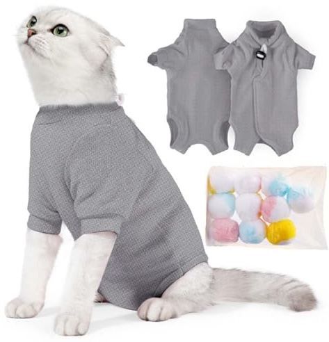 SUYUKU Cat Recovery Suit Anti Lick Kitten Body Suits for Alternative Elizabethan Collar Cats Onesie Surgery Bodysuit Pajama Clothing Soft Comfortable Sweater warm (Gray, L)