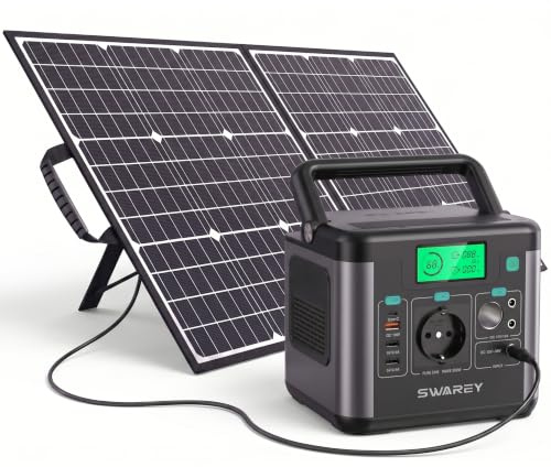 SWAREY Generador Solar Portátil, 222Wh Estación de Energía con Panel Solar de 100W, Salida de CA de 300W (Pico de 600W), Puerto USB-C de 65W, Batería Externa para Camping, Viajes, Pesca, RV