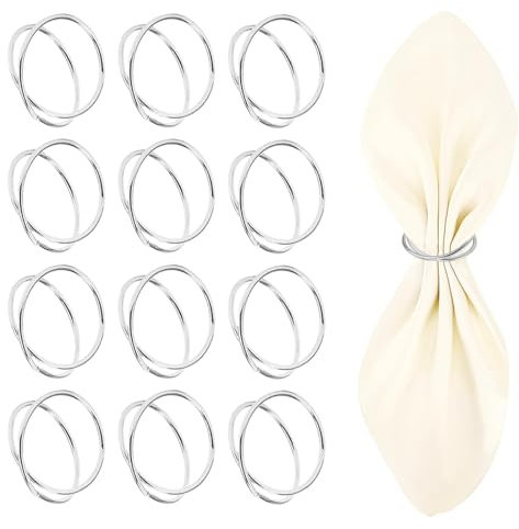 PARFCO 12 Stück Serviettenringe Silber, Servietten Ringe Doppelspiralkreis-Design, Doppelter Kreis Runde Serviettenringe, für Partys, Geburtstage und Hochzeiten