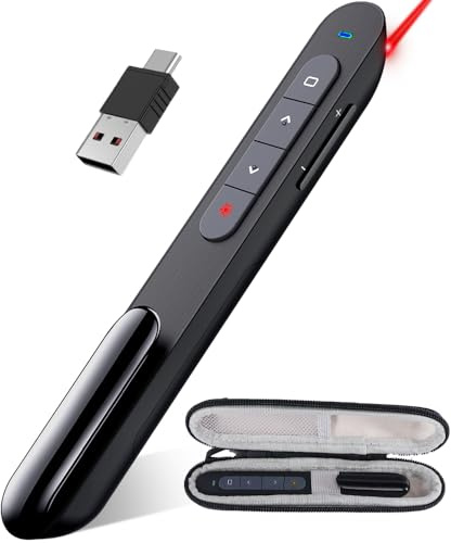 DINOSTRIKE Presentation Clicker with Case, USB C Wireless Presenter Remote Powerpoint Clicker with Carry case Storage