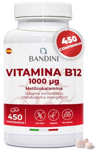 Bandini® Vitamina B12 450 Vegan (Scorta +14 Mesi), Metilcobalamina 1000µg, Compresse Vegane al 100%, Vitamine B 12 per il Sistema Immunitario, Vit B Metabolismo energetico, Stanchezza Fisica e Mentale