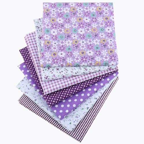 AMateschitz 7 piezas de tela de algodón con estampado floral patchwork telas cuadradas de algodón con flores pequeñas 100 % algodón paquetes de tela para acolchar, costura, manualidades, color lila 25