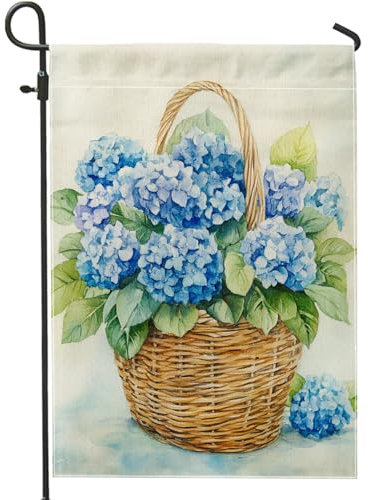 Drapeau de jardin d'hortensia bleu d'été, bannière de décoration d'intérieur, drapeau de cour en tissu double face, décoration extérieure pour fêtes sur la pelouse, 30,5 x 45,7 cm