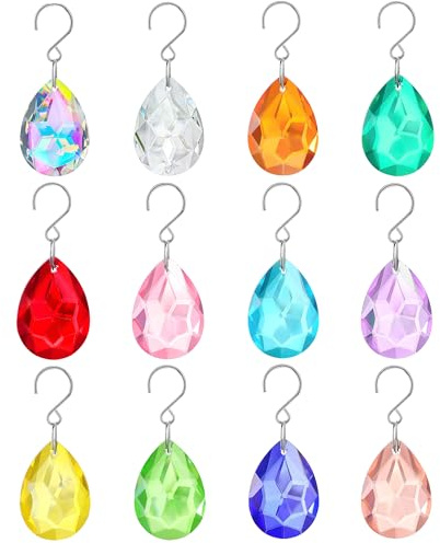 H&D HYALIN & DORA 38 mm kristall solfångarprismor flerfärgad Bauhinia ljuskrona kristaller ersättande ljuskronor glaspärlor för fönsterhängande dekoration (12-pack)