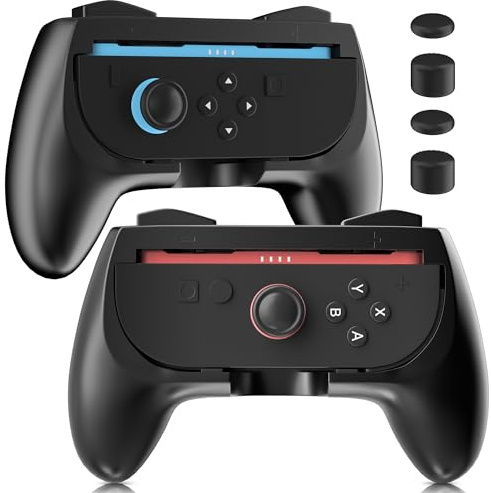 FANPL Handtag för Nintendo Switch 2 Joy Con-kontroll, ergonomisk design för Switch 2 Joycons handgrepp med 2 tumgreppsskydd (2-pack) (svart – svart)