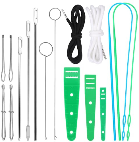 14 Stück Durchziehnadel Set, Einfädler mit Kordelzug, Nadeleinfädler Gummiband, Nadeleinfädler Gummiband, Einfädler mit Kordelzug,Kordel Einfädler Werkzeug für Gürtel Nähzubehör Hoodies DIY Nähnen