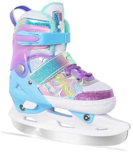 Nattork Girls Ice Skates for Kids 4 Size Adjustable Butterfly Ice Skate with Fleece Lining for Outdoor & Rink （X-Small，Purple