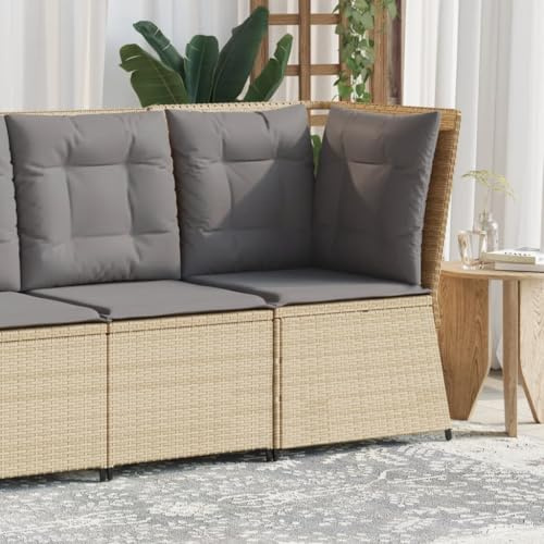 HaoChrymec Canapé d'angle de Jardin en Rotin Synthétique, avec Coussin Confortable, Design Modulaire, Canapé de Jardins, Banquette Exterieur, pour Terrasse, Balcon, Couleur Beige, 67 x 67 x 95 cm
