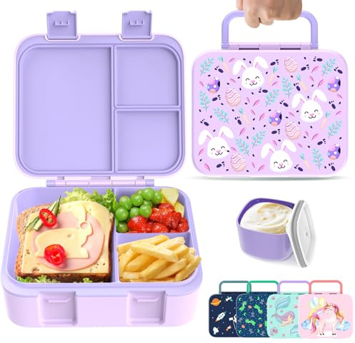 hombrima Kids Lunch Box, Bento Boxes Food Storage Container with Multi-Compartments for Boys Girls Children Toddler Adult Work School (Purple-Rabbit)