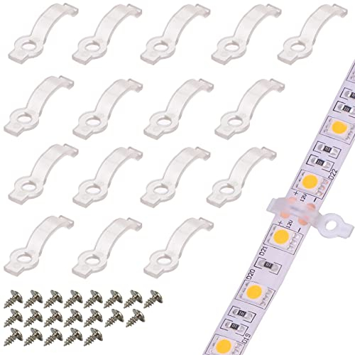 VIPMOON 100pcs Mounting Brackets Clips for 8mm Wide IP65 Waterproof 3528 2835 LED Strip Light, Screws Included