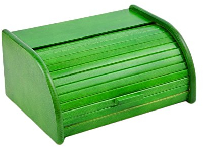 Wooden Bread Bin with Sliding Lid, Dense Wood, Green, Small