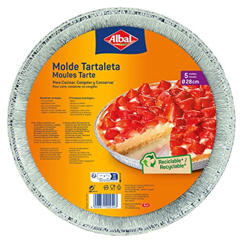 Albal Aluminio Redondo, Tartaleta De 28 Centímetros, Desechables, Especial Para Repostería Y Postres, 5 Moldes (202543), 28 cm - Pack de 5