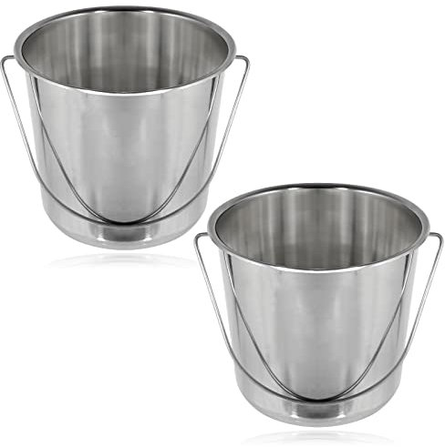 SPARES2GO 12 Litre Stainless Steel Handled Pail Bucket (Silver, Set of 2)